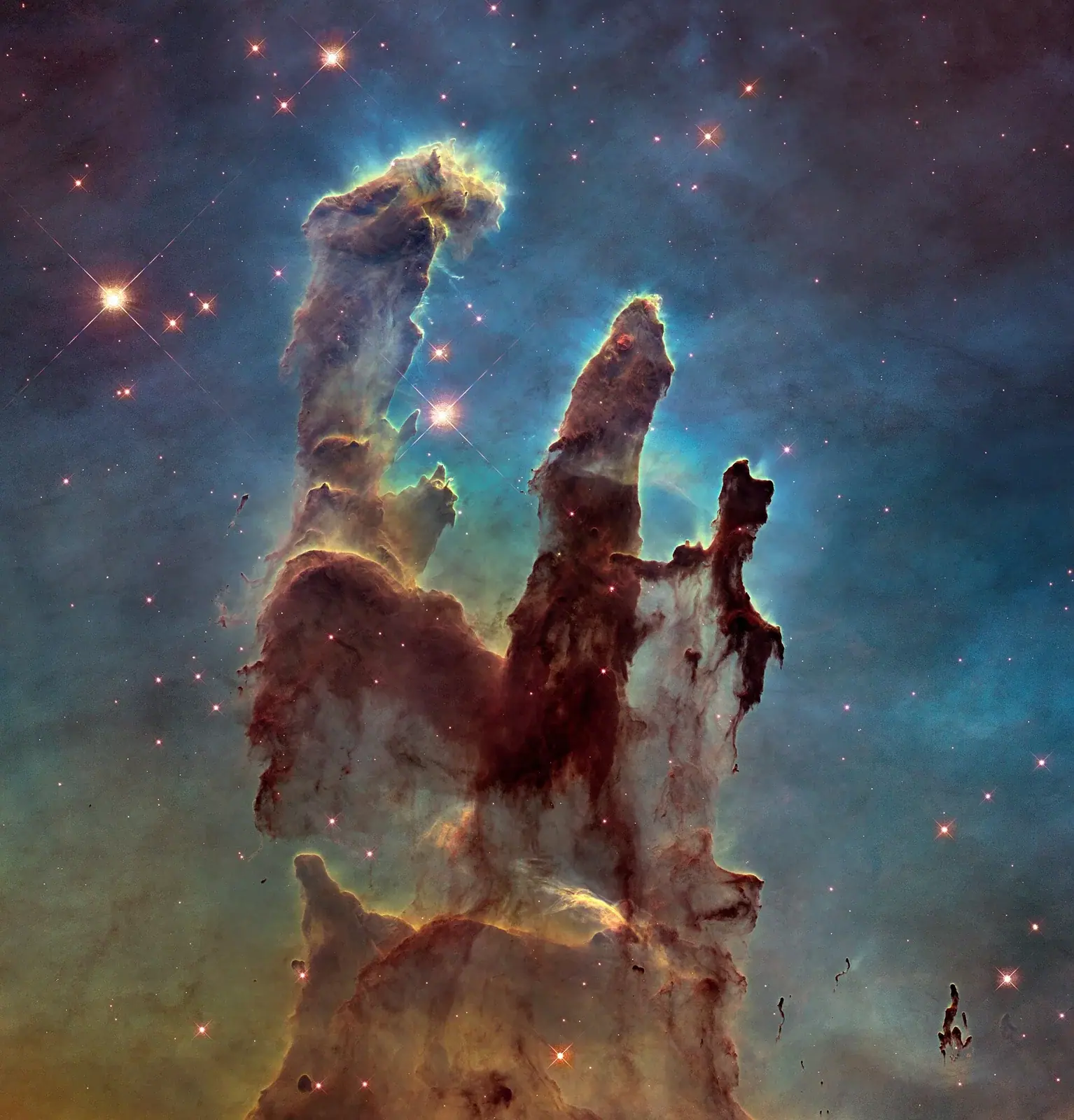 Archive: Hubble visible-light image of the Pillars of Creation, observed 29 October 2014. Not newly captured for the 18 October 2026 feature.