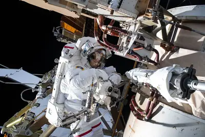 Archive: NASA astronaut Jessica Meir installs a solar-array modification kit outside the ISS, 18 March 2026. Not the spacewalks planned for October and November.