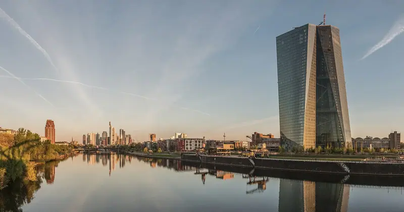 Archive: European Central Bank and Frankfurt skyline, 22 April 2015. Not the October 2026 meeting.