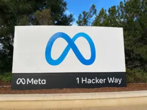 Entrance sign at Meta’s Menlo Park headquarters, 12 May 2022; archive photo, not the court ruling.