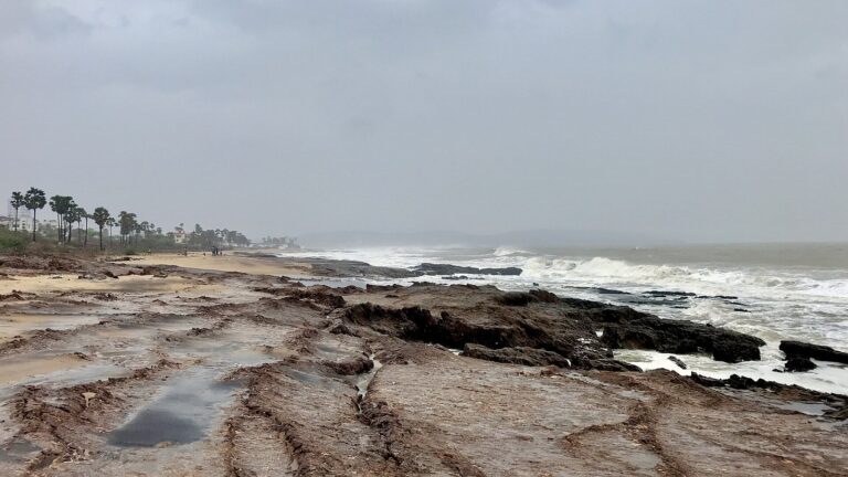 Rough seas at Thotlakonda beach near Visakhapatnam during Cyclone Fani, 2 May 2019. Archive coastal illustration; not Cyclone Arnab in October 2026.