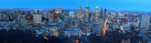 Downtown Montreal seen from Mount Royal, 26 March 2017. Archive panorama, not a photograph of the EU–Canada summit.