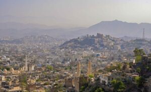 City of Taiz, Yemen, 18 August 2013. Archive cityscape, not current displacement or damage in October 2026.