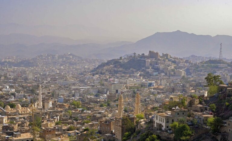 City of Taiz, Yemen, 18 August 2013. Archive cityscape, not current displacement or damage in October 2026.