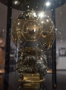 Cristiano Ronaldo’s 2014 FIFA Ballon d’Or trophy at the CR7 Museum, photographed 16 October 2024. Archive; not the 2026 trophy or ceremony.