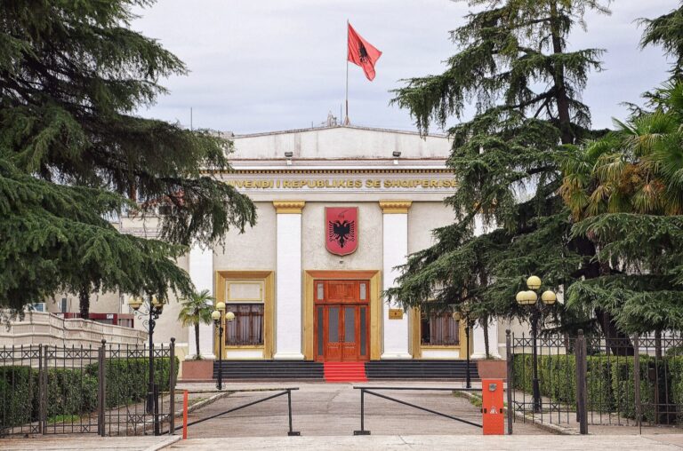 Albania’s National Assembly building in Tirana, 26 September 2015. Illustrative archive; not the reported clashes.