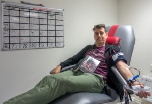 Blood donation in Sweden, July 2020; illustrative, not the donated Bulgarian mobile unit