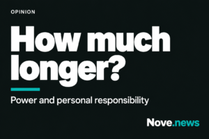 Typographic cover: “How much longer? Power and personal responsibility”, Nove.news.