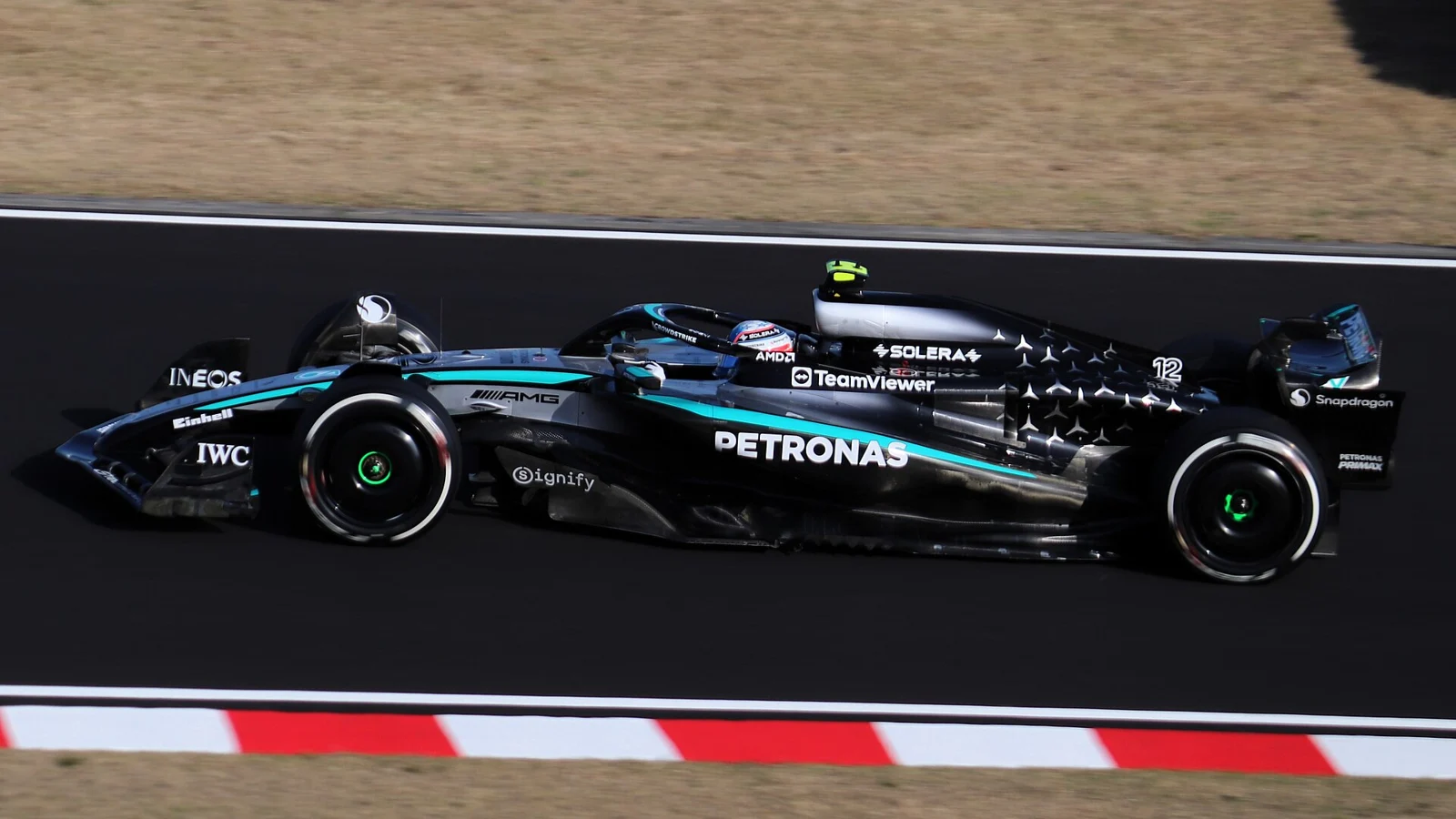 Kimi Antonelli’s Mercedes during second practice at the Japanese Grand Prix, 4 April 2025; not the 2026 Austin race.