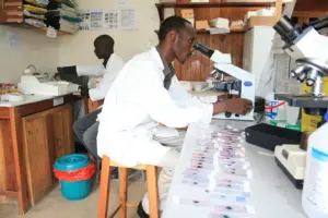 Laboratory at Bwindi Community Hospital, Uganda, 15 November 2011; illustrative archive, not a new WHO-approved test.