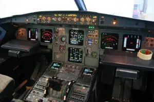 Vueling Airbus A320 cockpit during maintenance, March 2011; no JASPER device identified.