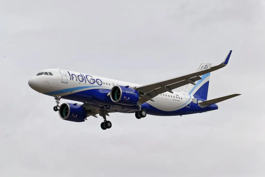 IndiGo Airbus A320 on a test flight; archive, not the new Tanzania service.