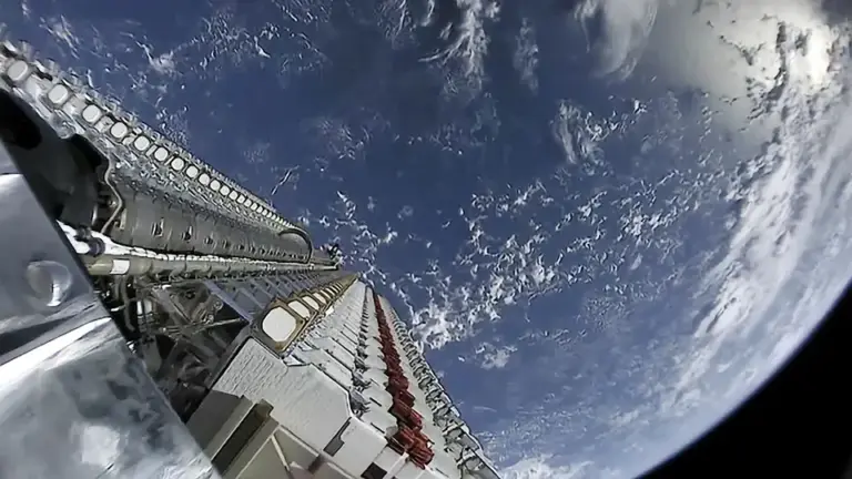 Starlink satellites above Earth during a SpaceX mission in 2019.